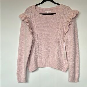 LC Lauren Conrad Light Pink & Gold Ruffled Sweater